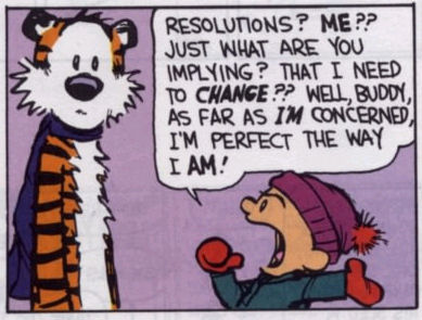 Calvin and Hobbes cartoon panel on new year's resolutions